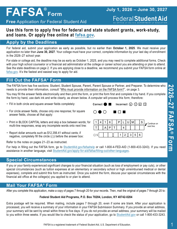 Fill Out the FAFSA Paper Form Online - Doclio