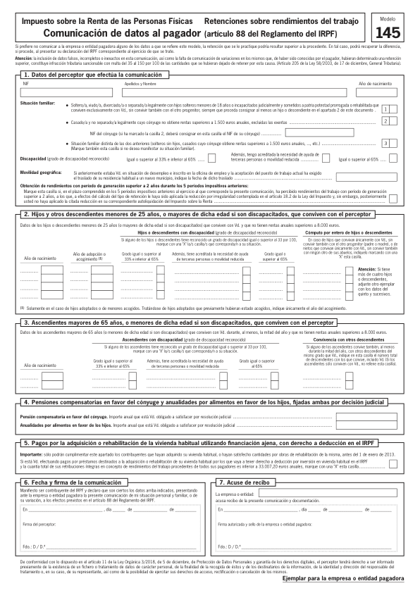 Rellenar el Modelo 145 online - Doclio