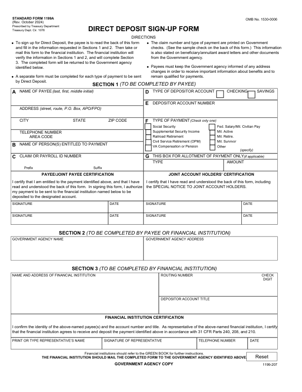 Fill Out the Direct Deposit Form (SF-1199A) Online - Doclio